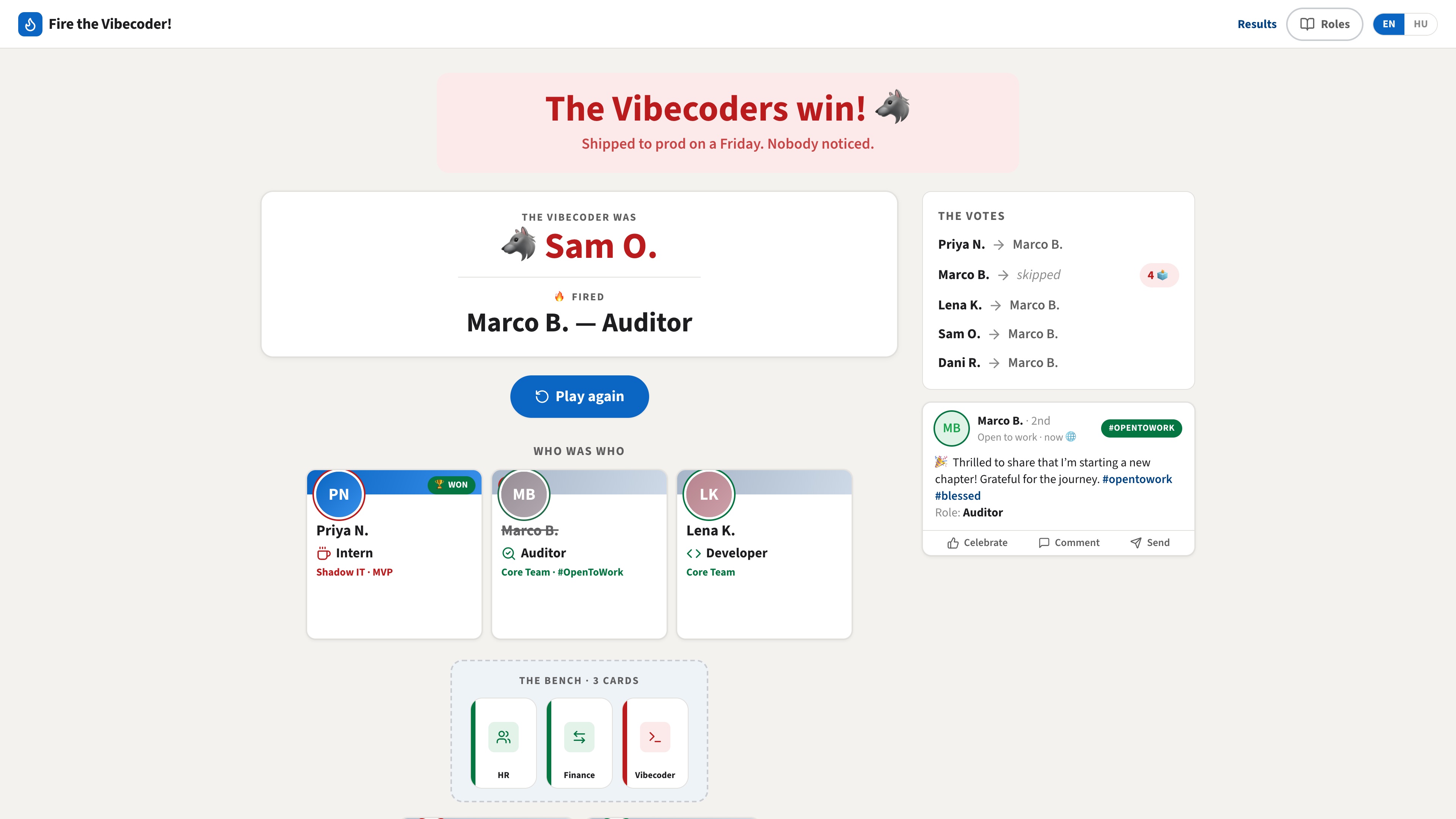 Fire the Vibecoder gameplay